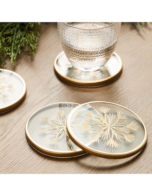 Set portavasos navideños Snowflake de vidrio 4 piezas