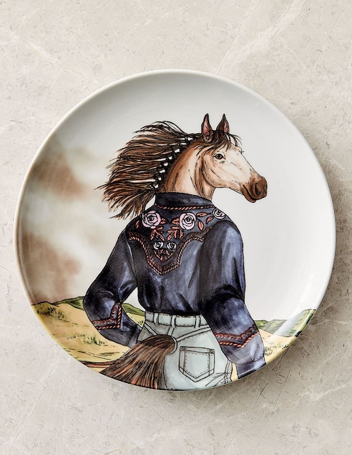 Plato ensalada Dapper Animal Western de porcelana