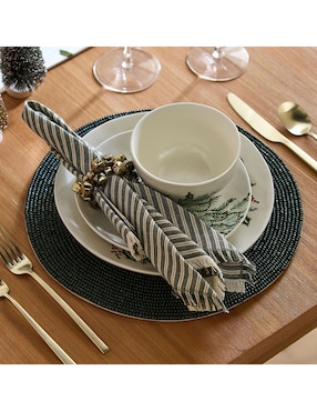 Mantel individual redondo Wood Beaded Linens