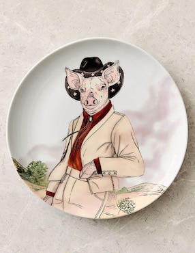 Plato ensalada Dapper Animal Western de porcelana