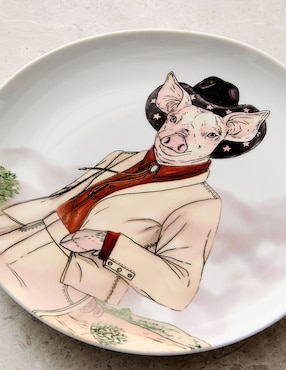 Plato ensalada Dapper Animal Western de porcelana