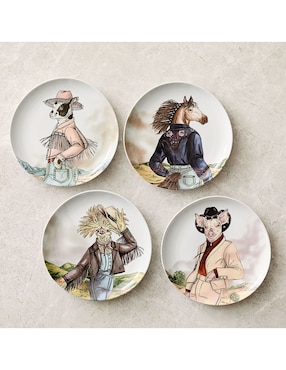 Plato ensalada Dapper Animal Western de porcelana