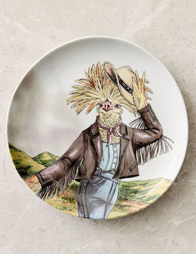 Plato de ensalada Dapper Animal Western de porcelana