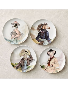 Plato de ensalada Dapper Animal Western de porcelana