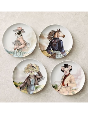 Plato ensalada Dapper Animal Western de porcelana