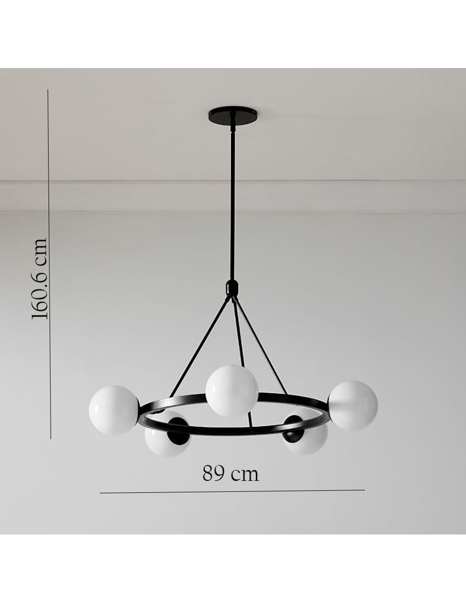 CHANDELIER HAYES 5 LUCES CIRCULAR NEGRO