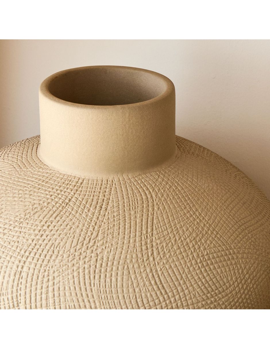 FLORERO BOWL COMBED CERAMIC CH 16IN GRIS