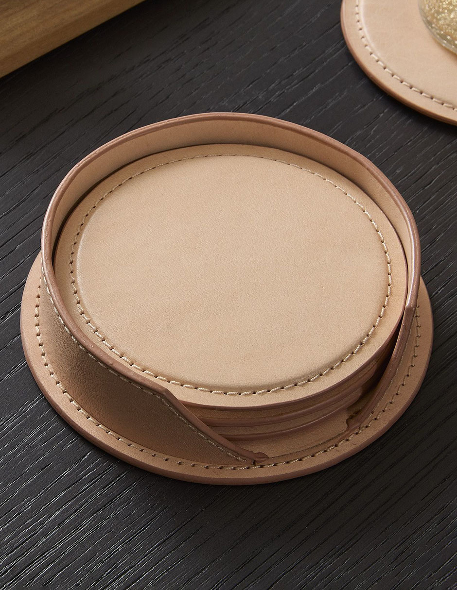 Set de portavasos Leather Coasters de cuero 4 piezas Set de portavasos Leather Coasters de cuero 4 piezas