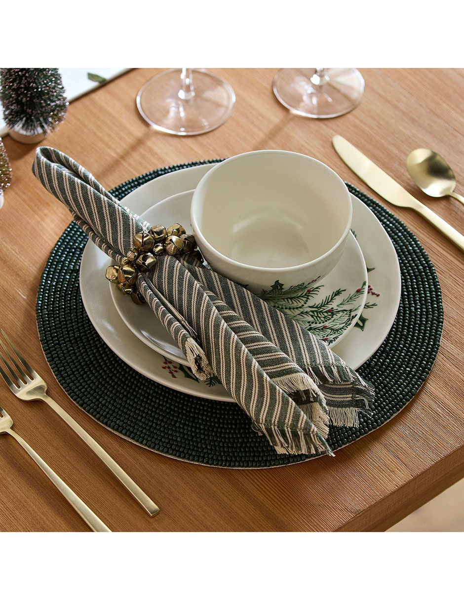 Mantel individual redondo Wood Beaded Linens 3