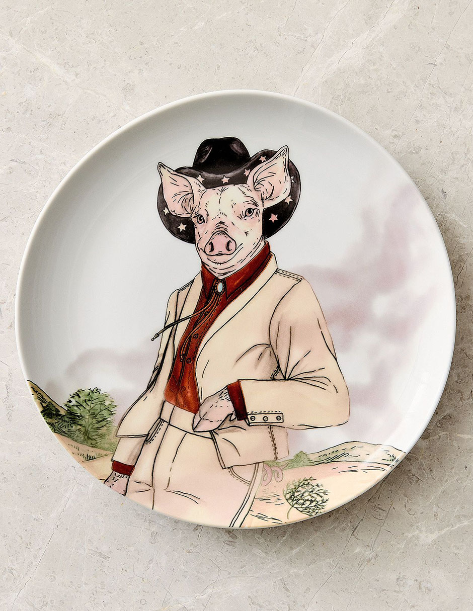 Plato ensalada Dapper Animal Western de porcelana Plato ensalada Dapper Animal Western de porcelana