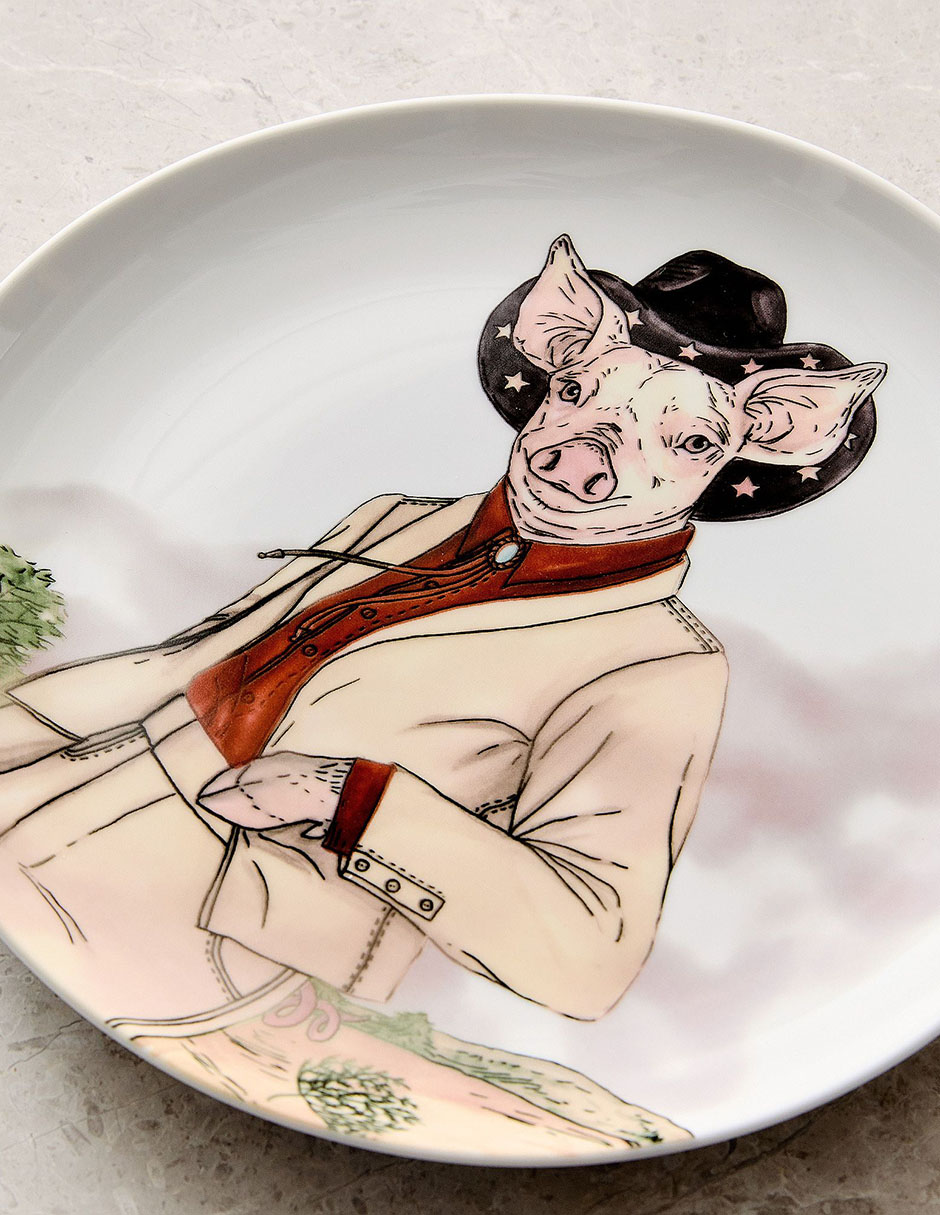 Plato ensalada Dapper Animal Western de porcelana 2