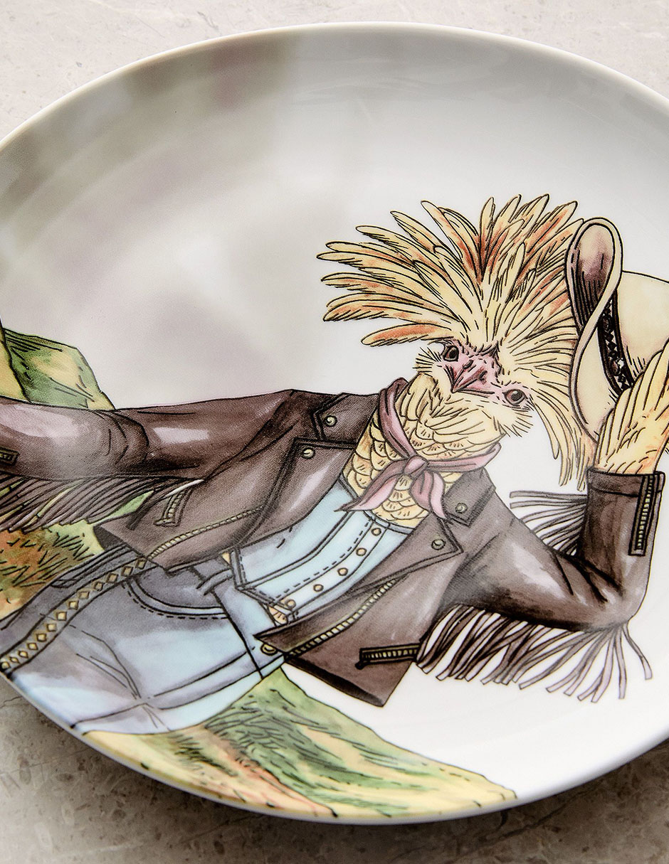 Plato de ensalada Dapper Animal Western de porcelana 2