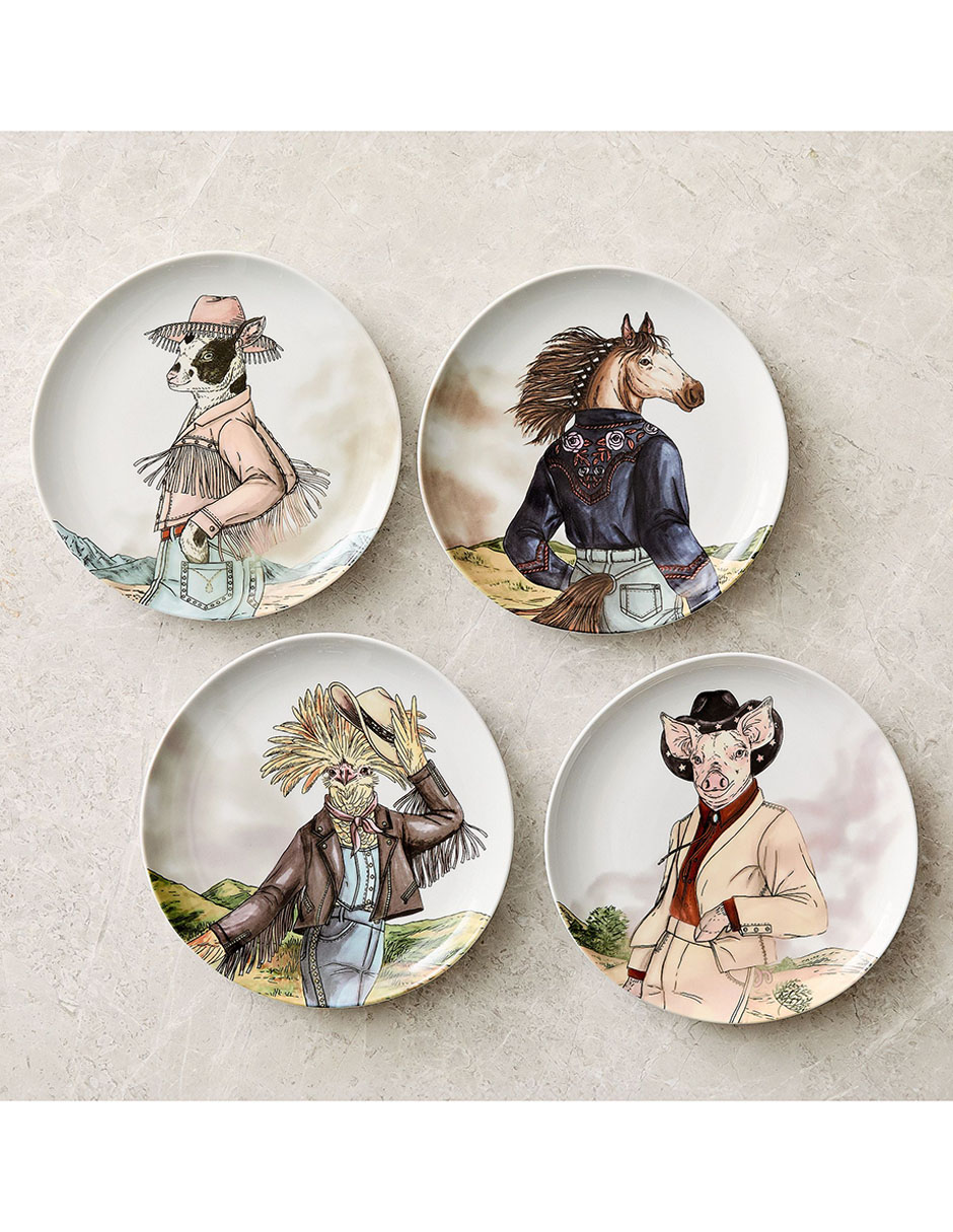 Plato de ensalada Dapper Animal Western de porcelana 3