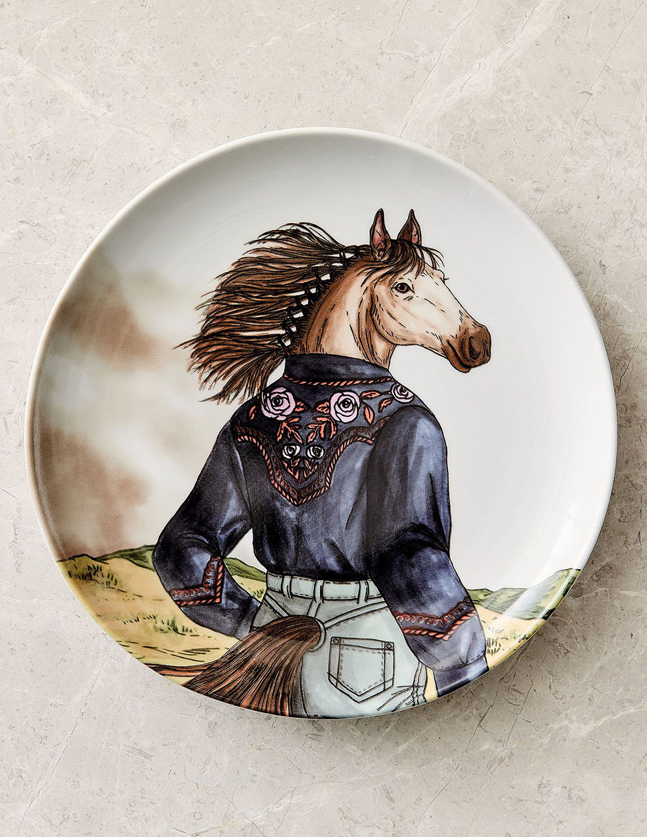 Plato ensalada Dapper Animal Western de porcelana