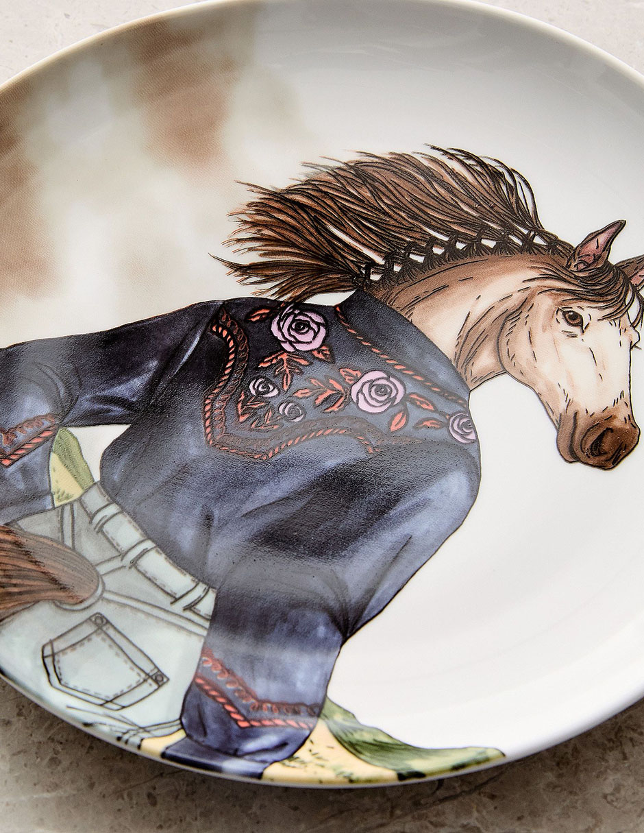 Plato ensalada Dapper Animal Western de porcelana 2